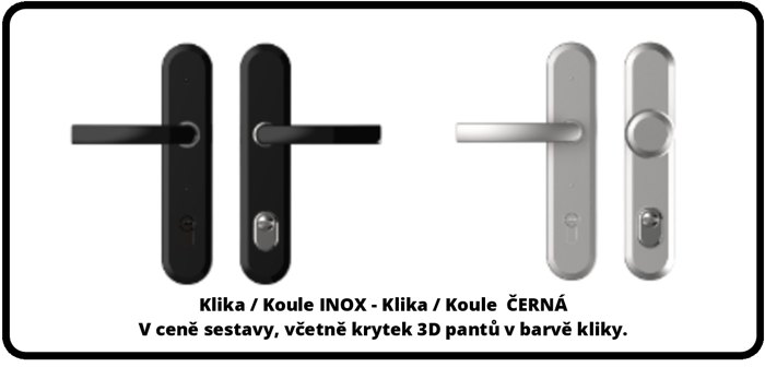 Kování PREMIUM 60: klika/koule INOX a klika/koule černá